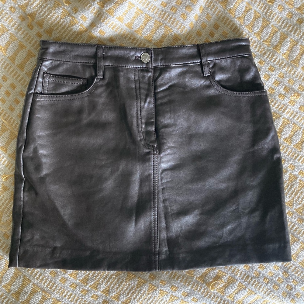 Brown Faux Leather Mini Skirt